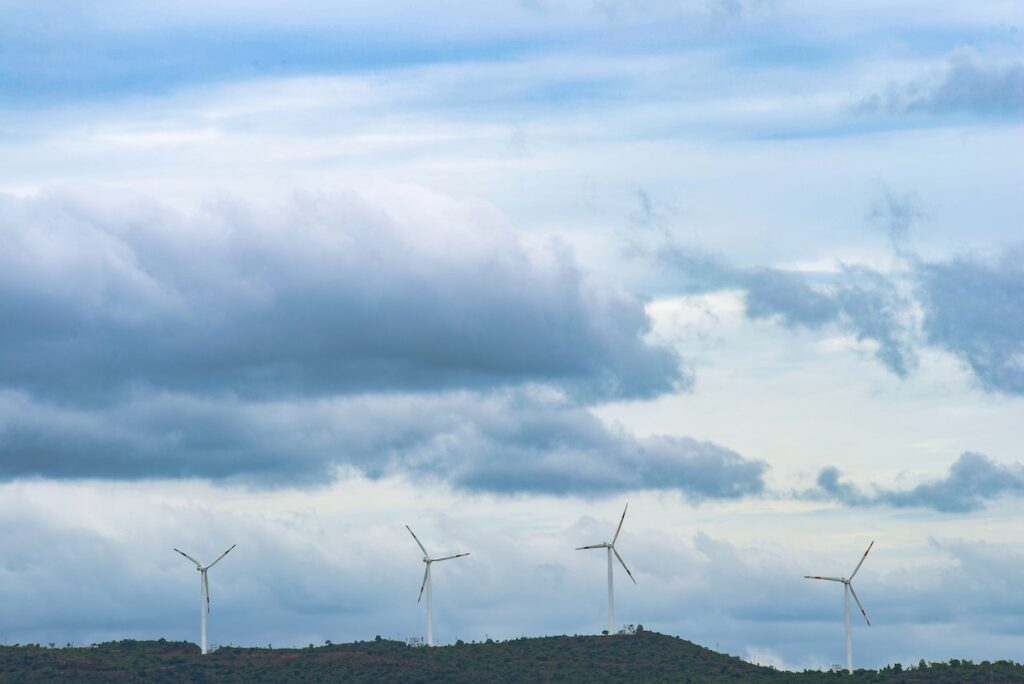 wind turbines in a cloudy day